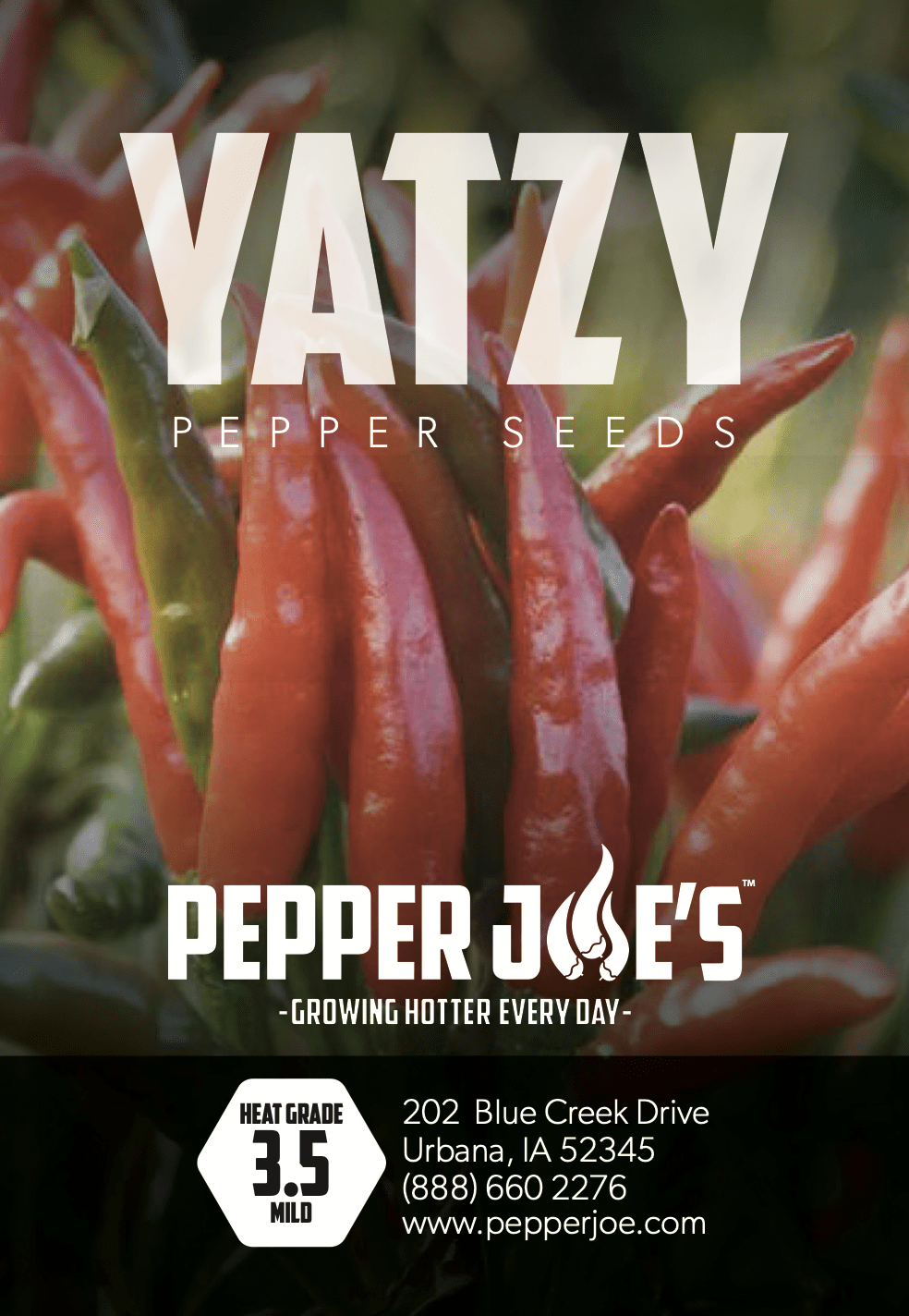Pepper Joe's Yatsufusa seeds - seed label of Yatzy peppers