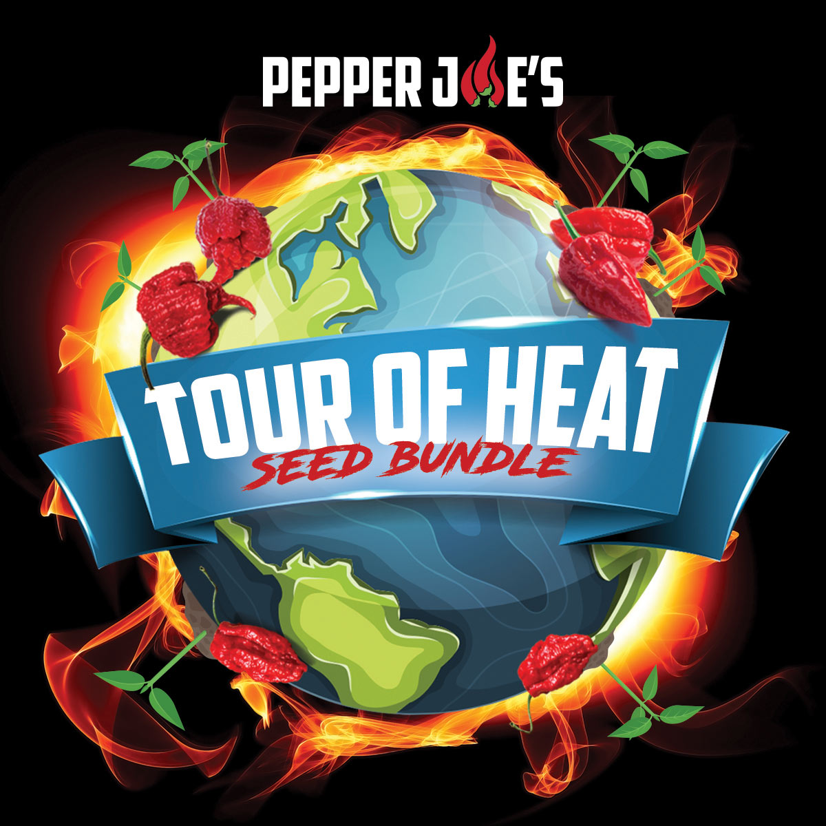Tour of Heat SuperHot Seed Collection - hot pepper seed packs - Carolina Reaper, Ghost pepper, Apocalypse Scorpion pepper
