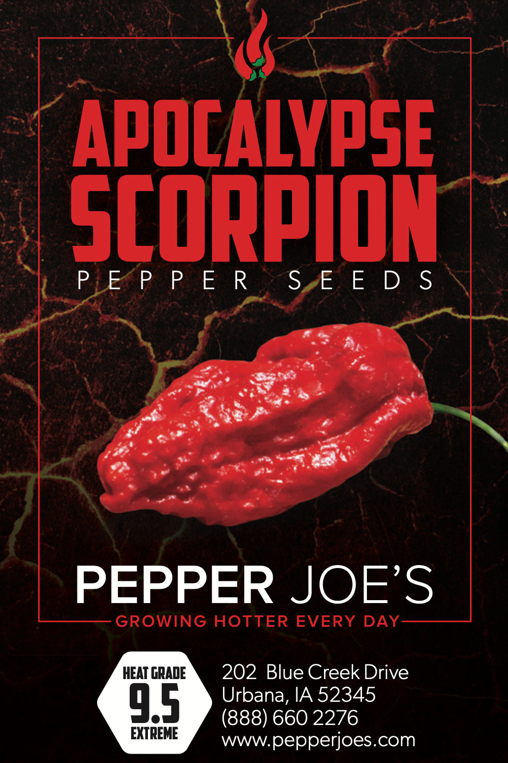 Pepper Joe's Apocalypse Scorpion pepper seeds - seed label