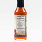 Back label of Pepper Joe's Habanero Garlic Hot Sauce bottle showing ingredients and nutrition facts