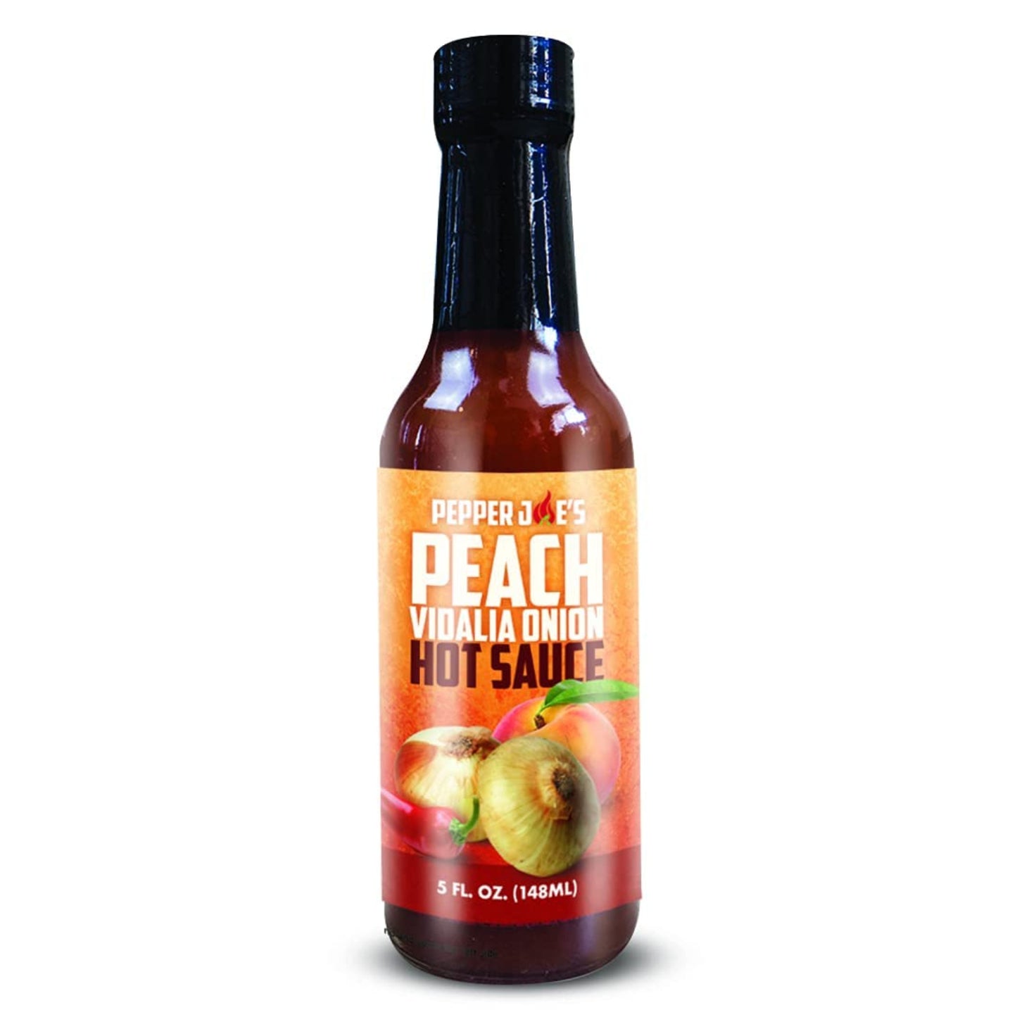 Pepper Joe's Peach Vidalia Onion Hot Sauce on white background