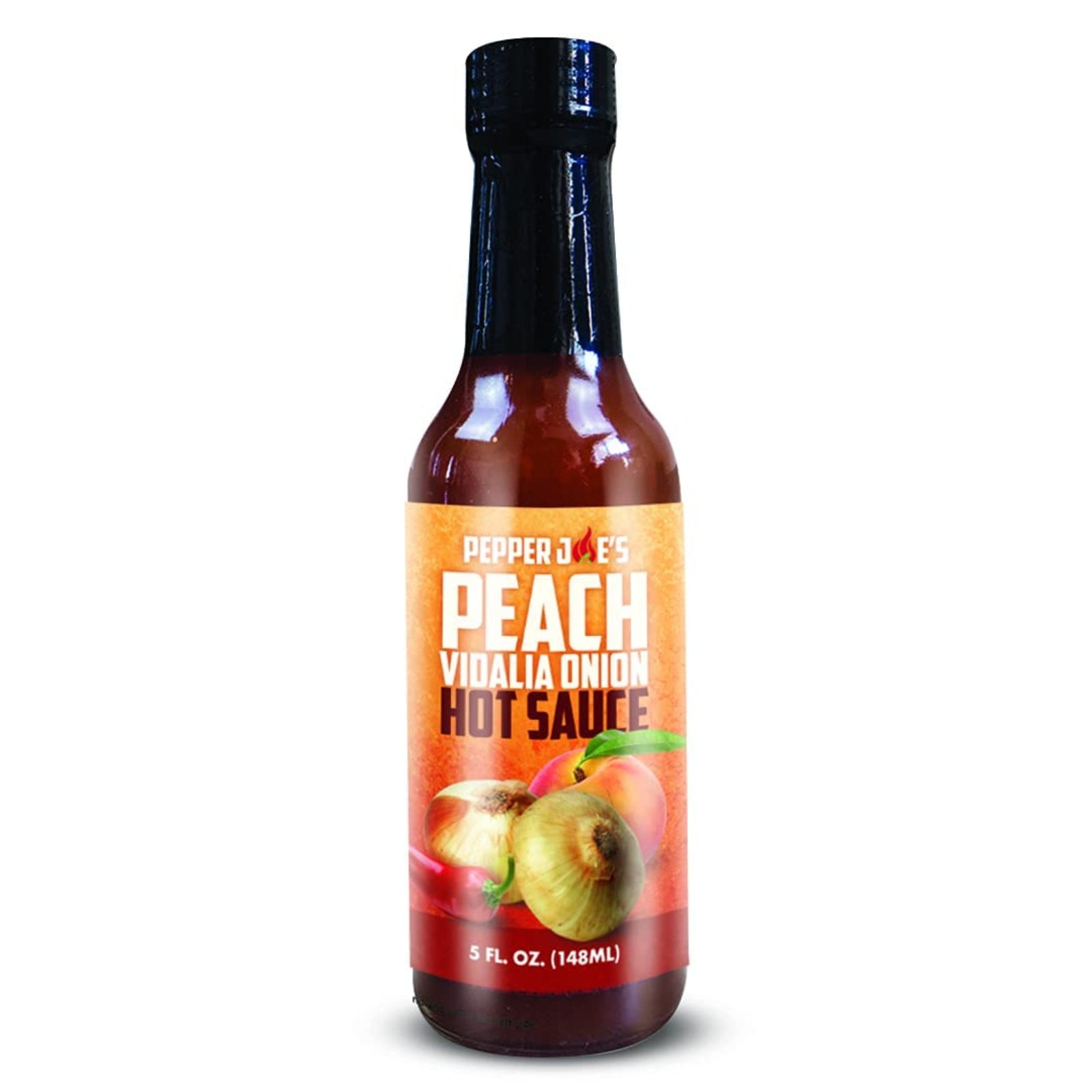 Pepper Joe's Peach Vidalia Onion Hot Sauce on white background